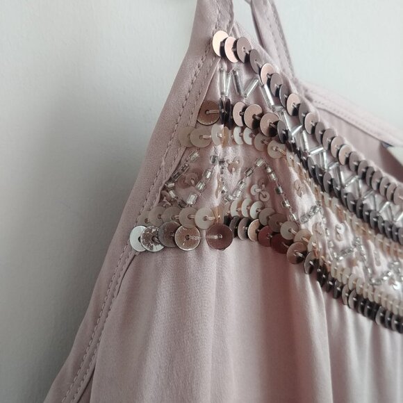 Y2K Jacob Connexion 100% silk beaded sequin cami tank top mauve pink Small - Picture 14 of 16